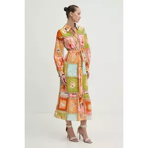 Never Fully Dressed rochie din amestec de in culoarea portocaliu, midi, evazată, NFDDR1782 imagine