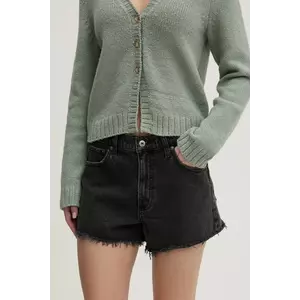 Abercrombie & Fitch pantaloni scurti jeans femei, culoarea gri, neted, high waist, KI149-5000 imagine