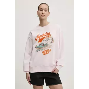 Superdry hanorac de bumbac femei, culoarea roz, cu imprimeu, W2012247A-D7F imagine