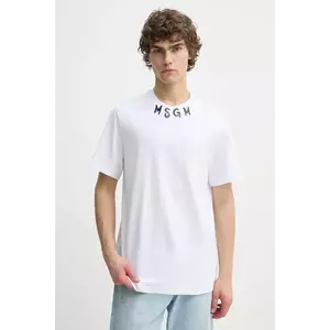 MSGM tricou din bumbac barbati, culoarea alb, cu imprimeu, 3840MM102.257002 imagine