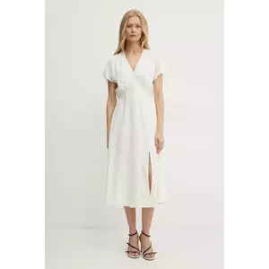 BOSS rochie de matase culoarea bej, mini, evazată, 50532930 imagine