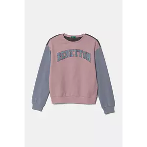 United Colors of Benetton hanorac de bumbac pentru copii culoarea roz, cu imprimeu, 3J68C10MX imagine