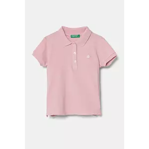 United Colors of Benetton tricou polo copii culoarea roz, cu guler, 3WG9G300A imagine