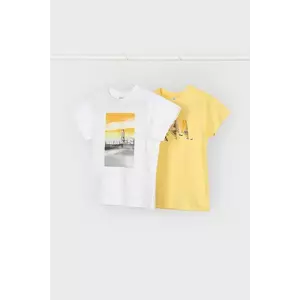 Mayoral tricou de bumbac pentru copii 2-pack culoarea galben, cu imprimeu, 3049 imagine