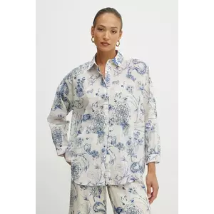 Fracomina cămașă din bumbac femei, culoarea bej, cu guler clasic, relaxed, FJ25ST6002W621N4 imagine