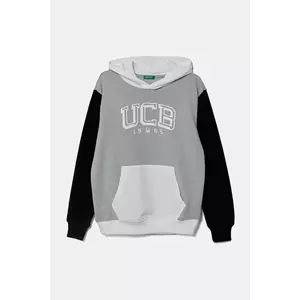 United Colors of Benetton hanorac de bumbac pentru copii culoarea gri, cu glugă, cu imprimeu, 3UNIC204R imagine