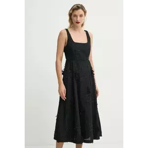 MUNTHE rochie din bumbac FRONIA culoarea negru, midi, evazată, 251134825125 imagine