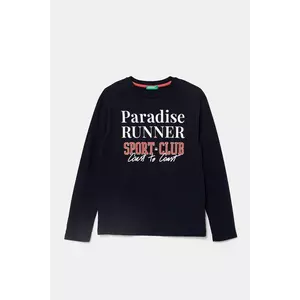 United Colors of Benetton longsleeve din bumbac pentru copii culoarea albastru marin, cu imprimeu, 35RYC10O9 imagine