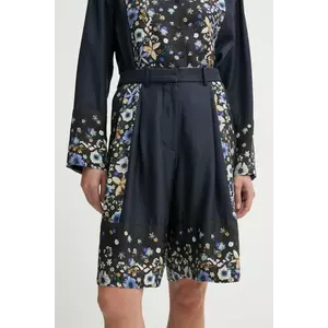 MUNTHE pantaloni scurți din mătase FABIANE culoarea albastru marin, modelator, high waist, 251140125118 imagine