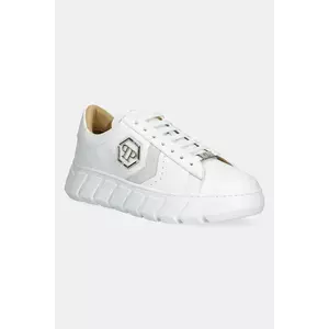 Philipp Plein sneakers din piele Nappa Lo-Top Hexagon culoarea alb, USC0698 PLE075N 01 imagine