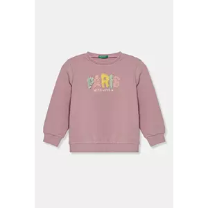 United Colors of Benetton hanorac de bumbac pentru copii culoarea roz, cu imprimeu, 3J68G10J0 imagine