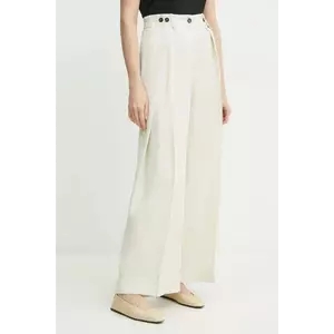 Liviana Conti pantaloni de trening cu amestec de in femei, culoarea bej, drept, high waist, F5SL78 imagine