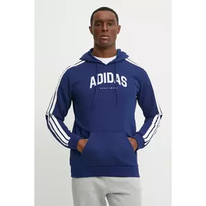 adidas bluza Collegiate barbati, culoarea albastru marin, cu glugă, cu imprimeu, JV6502 imagine