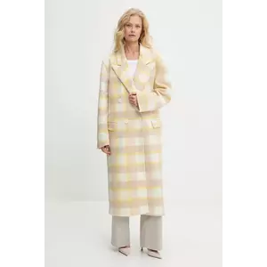 Answear Lab palton de lana femei, culoarea galben, de tranzitie, cu doua randuri de nasturi imagine