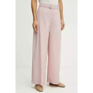 BOSS pantaloni de lana femei, culoarea roz, lat, high waist, 50537404 imagine