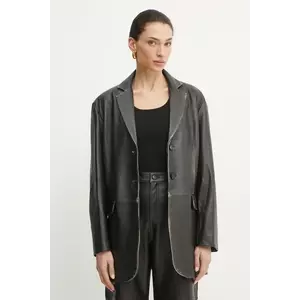 Liviana Conti sacou de piele culoarea negru, un singur rand de nasturi, neted, F5SX41 imagine