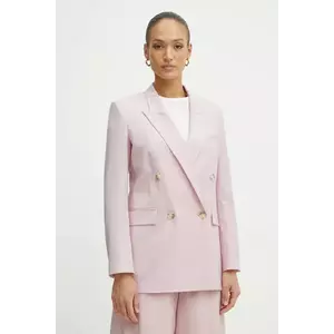 BOSS geaca de lana culoarea roz, cu doua randuri de nasturi, neted, 50537509 imagine