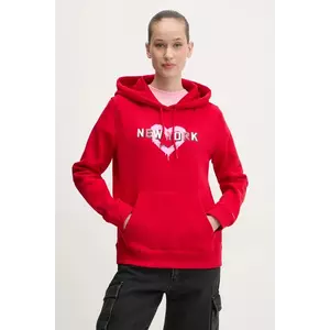 Tommy Jeans bluza femei, culoarea rosu, cu glugă, cu imprimeu, DW0DW21771 imagine