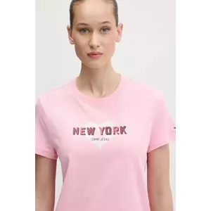 Tommy Jeans tricou din bumbac femei, culoarea roz, DW0DW21769 imagine