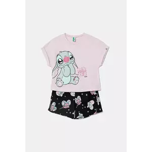 United Colors of Benetton set de pijama de bumbac pentru copii culoarea roz, modelator, 30960P08F imagine