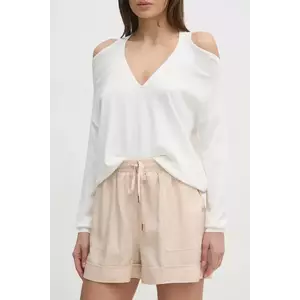 Gaudi pantaloni scurti femei, culoarea bej, neted, high waist, 511BD25009 imagine