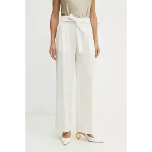 BOSS pantaloni femei, culoarea alb, drept, high waist imagine