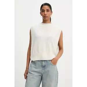 Answear Lab vesta cu lana femei, culoarea alb imagine