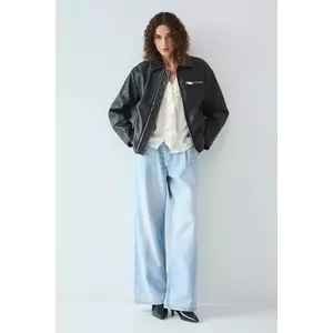 Medicine geaca biker de piele culoarea maro, de tranzitie imagine