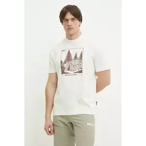 Jack Wolfskin tricou Freeroamer barbati, culoarea bej, cu imprimeu, A63860 imagine