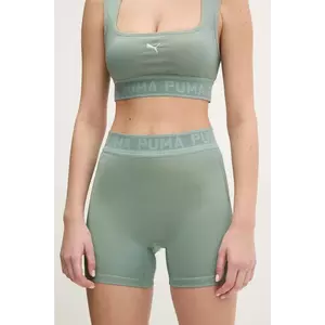 Puma pantaloni scurți de antrenament Lace culoarea verde, cu imprimeu, high waist, 526784 imagine