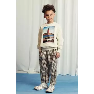 Mini Rodini pantaloni copii Gingham culoarea bej, modelator, 2523016113 imagine