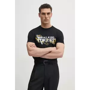 Versace Jeans Couture tricou din bumbac barbati, culoarea negru, cu imprimeu, 78GAHC05 CJ01C imagine