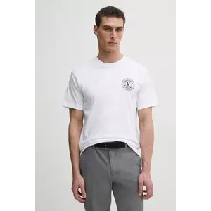 Versace Jeans Couture tricou din bumbac barbati, culoarea alb, cu imprimeu, 78GAHE07 CJ00E imagine