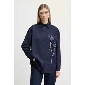 Desigual camasa din bumbac POSEIDON femei, culoarea albastru marin, cu guler clasic, regular, 25SWCW08 imagine