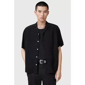 AllSaints camasa MADIN barbati, culoarea negru, cu guler italian, relaxed, M038SC imagine