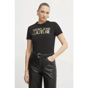 Versace Jeans Couture tricou din bumbac femei, culoarea negru, 78HAHE02 CJ00E imagine