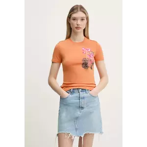 Desigual tricou BOTANICAL LA femei, culoarea portocaliu, 25SWTK48 imagine