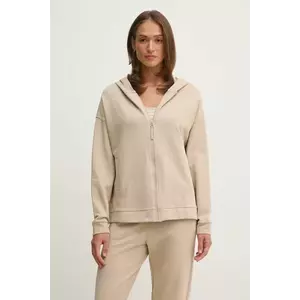 United Colors of Benetton hanorac de bumbac femei, culoarea bej, cu glugă, neted, 3UNID500R imagine