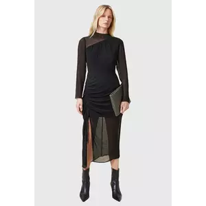 AllSaints rochie din amestec de matase RIZO culoarea negru, midi, mulată, W085DC imagine
