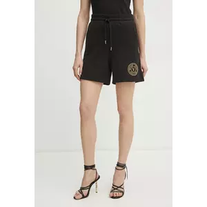 Versace Jeans Couture pantaloni scurti din bumbac femei, culoarea negru, cu imprimeu, high waist, 78HADT00 CF01T imagine