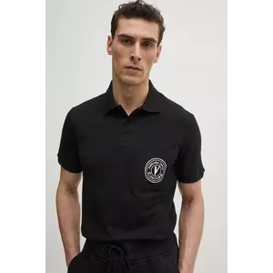 Versace Jeans Couture polo de bumbac barbati, culoarea negru, cu imprimeu, 78GAGT01 CJ01T imagine