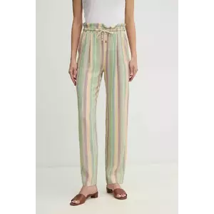 La Petite Française pantaloni din amestec de in PETRUS femei, culoarea verde, drept, high waist, PETRUS imagine