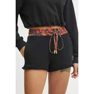 Just Cavalli pantaloni scurti din bumbac femei, culoarea negru, modelator, high waist, 78PADE01 CF100 imagine