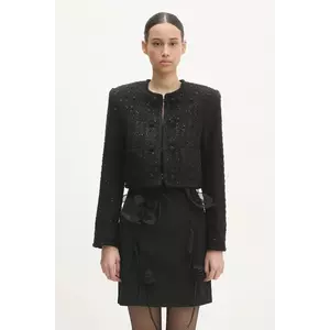 Rotate geaca din amestec de lana Boucle Crop culoarea negru, de tranzitie, 113086100 imagine