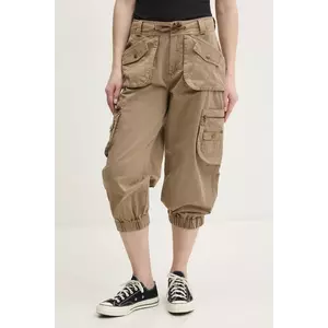 Desigual pantaloni de bumbac LOIRA femei, culoarea bej, drept, high waist, 25SWPW26 imagine