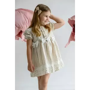 Jamiks rochie din in pentru copii NAZANI II culoarea bej, mini, evazată, JLH164 imagine