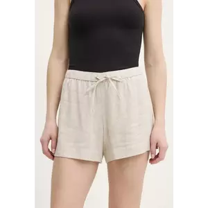 Abercrombie & Fitch pantaloni scurti din in femei, culoarea bej, neted, high waist, KI149-5190 imagine