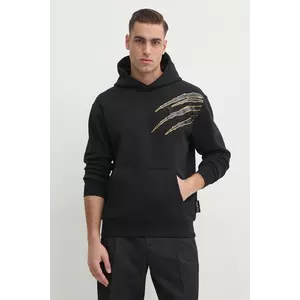 PLEIN SPORT bluza barbati, culoarea negru, cu glugă, cu imprimeu, SAEC MJB3588 STE001N imagine