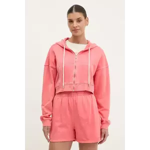 Dkny hanorac de bumbac femei, culoarea roz, cu glugă, neted, DP5J9578 imagine