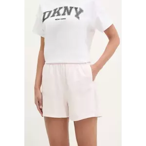 Dkny pantaloni scurți din bumbac femei, culoarea roz, uni, high waist, DP5S5243 imagine